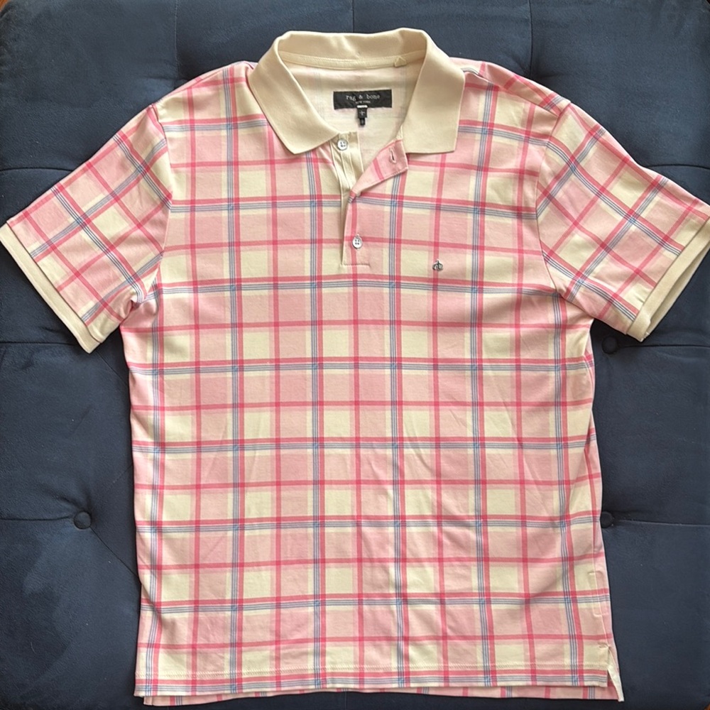 rag & bone Pink and Cream Polo Shirt